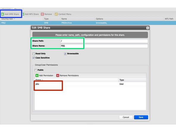 
Um eine SMB-Freigabe zu erstellen, klicken Sie auf "SMB-Freigabe hinzuf&uuml;gen".
