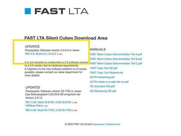 
Pr&uuml;fen Sie, welche Softwareversion aktuell auf dem System installiert ist. F&uuml;r ein Update muss mindestens die Softwareversion 3.X 3.0.0.6 sein.
