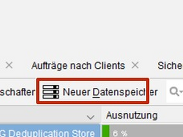 
In SEP Sesam switch to the section "Datenspeicher" and choose "Neuer Datenspeicher"
