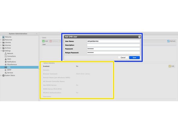 
WINYARD DMS verwendet einen dedizierten Benutzer f&uuml;r die Kommunikation mit der Netzwerkfreigabe. Der Benutzer kann sein
