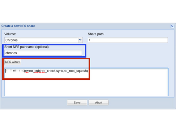 
Erstellen Sie eine neue NFS-Freigabe mithilfe der Schaltfl&auml;che in Ihrer Volumes-Freigabekonfiguration.
