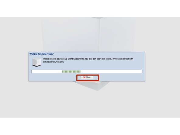 
Da die Head Unit aktuell keine Cube angeschlossen hat, sucht sie nach einer Cube. Beenden Sie die Cube-Suche mit Abbrechen
