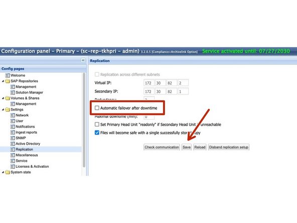 For replicated systems the following must be checked. If the checkbox Automatic failover is set, please remove it and save this with -&gt; Save.