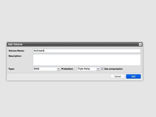 
Erzeugen Sie eine neue Volume vom Typ 'SNAS' mit einer Parit&auml;t von 3 oder 2
