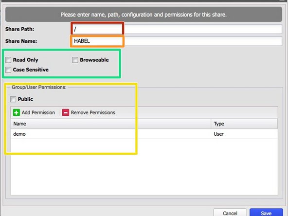 
Um eine SMB-Freigabe zu erstellen, klicken Sie auf "SMB-Freigabe hinzuf&uuml;gen".
