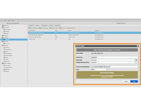 
Klicken Sie auf die S3-Freigabe, um die Freigabeinformationen zu &ouml;ffnen
