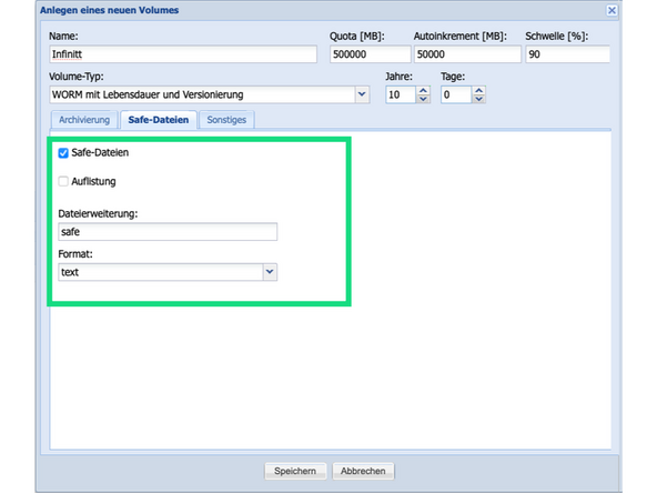 
Volume Typ: WORM mit Aufbewahrung und Versionierung

