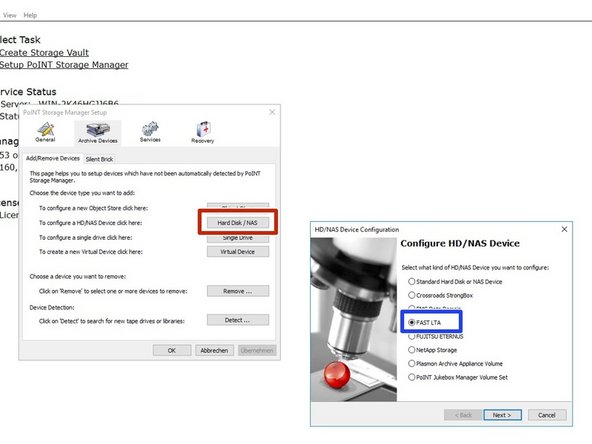 
Neuen Archivspeicher hinzuf&uuml;gen durch Klick auf &bdquo;Festplatte / NAS&ldquo;
