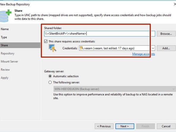 
F&uuml;gen Sie den vollst&auml;ndigen Pfad zur Freigabe Silent Brick hinzu
