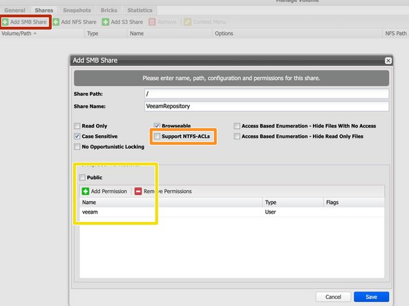 
Navigieren Sie in Ihrem Volume zum Abschnitt &bdquo;Shares&ldquo;
