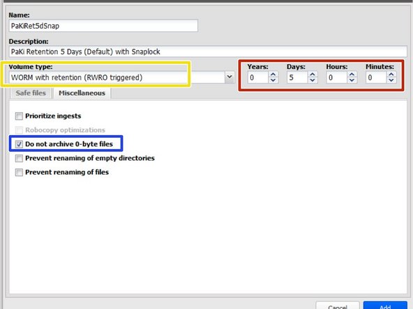 
Erstellen Sie ein Archiv mit Stage und WORM-Bereich.
