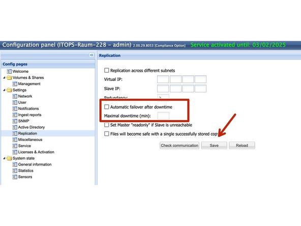 
Bei replizierten Systemen muss folgendes angehakt werden. Falls die Checkbox Automatisches Failover gesetzt ist, entfernen Sie diese bitte und speichern Sie dies mit -&gt; Speichern.
