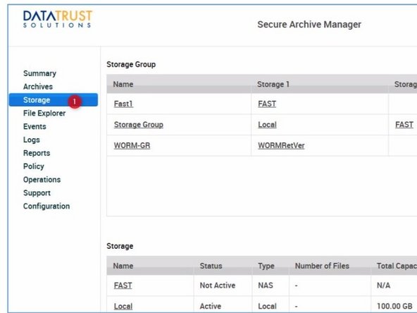 Navigate to the Storage Tab