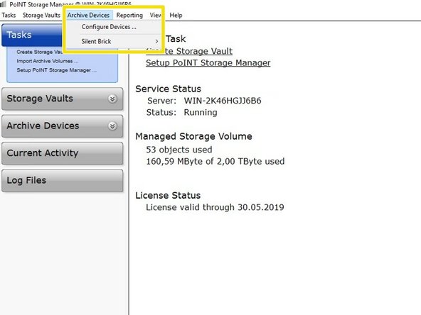 
W&auml;hlen Sie &bdquo;Ger&auml;te konfigurieren&ldquo; unter &bdquo;Ger&auml;te archivieren&ldquo;
