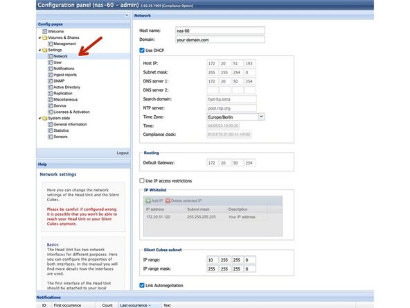 
Gehen Sie zu Netzwerk, um die IP-Einstellungen f&uuml;r das System zu konfigurieren
