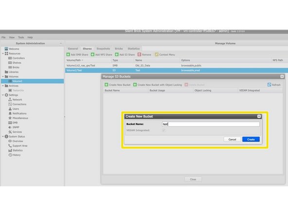 
Sie k&ouml;nnen die einzelnen Bucket-Namen in der SMB-Freigabe sehen.
