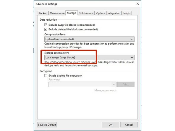 
Standardm&auml;&szlig;ig schreibt VEEAM recht kleine Objekte, was die Leistung insbesondere auf rotierenden Festplatten beeintr&auml;chtigen kann. Eine Erh&ouml;hung der Objektgr&ouml;&szlig;e kann daher zu einer h&ouml;heren Leistung f&uuml;hren.
