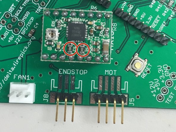 Add 3x Stepper Drivers (A4988 Stepstick), making sure to insert them with the correct orientation.