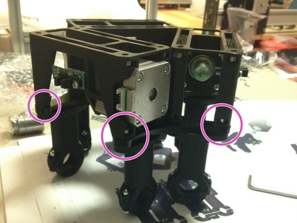 Place 3x 3D00456c stepper brackets onto top of the PC03 delta motor plate.
