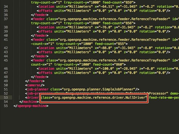 In this step, we'll change the motion controller from the NullDriver to the FireStepDriver so that we can communicate with our EMC02.  Note: At this point, we do not recommend using Marlin for PnP!  Use FireStep or Smoothie instead!