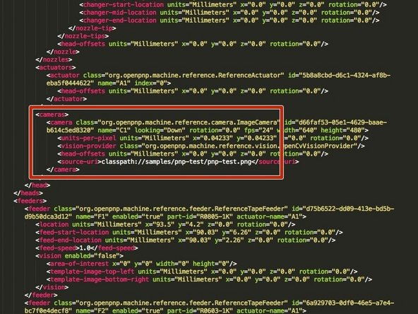 Find the&lt;cameras&gt; node  &lt;cameras&gt; node under the &lt;head&gt; node.  The default config should have one &lt;camera&gt; node listed under the &lt;cameras&gt; node.