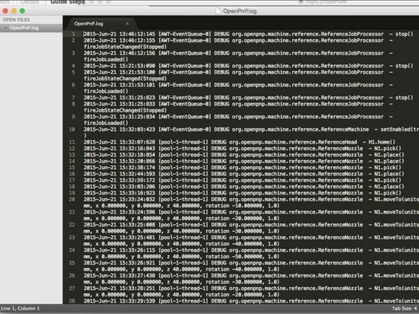 Navigate to the .openpnp/log directory, and locate the latest log (it's helpful to sort by time).