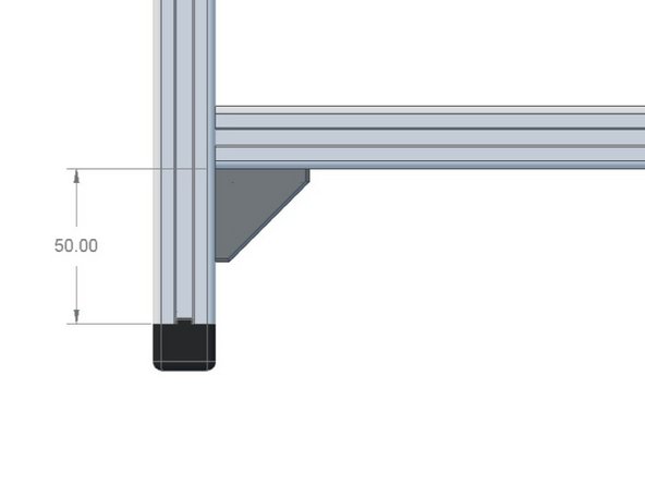 Space the bottom horizontal extrusions at 50mm from the bottom vertical extrusion.