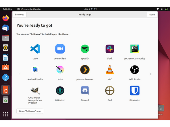 Continue making your preferred selections through the Privacy page until you arrive at  the &quot;You're ready to go&quot; screen.I recommend not installing software at this stage, instead clicking the Done button on the window.