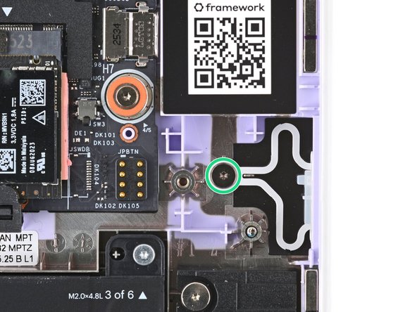 Use your Framework Screwdriver to remove the 2.0 mm‑long T5 Torx screw securing the power button.