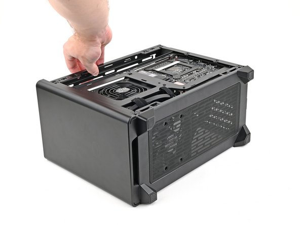 Lay your case down so the bottom of the Mainboard is facing upright.