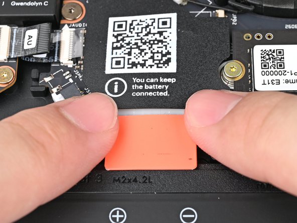 Use your fingers to align the Battery connector with its socket and slide it straight in to reconnect the Battery.