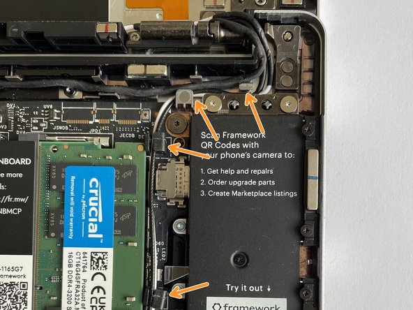 Route the antenna cables through each of the channels and rubber brackets.