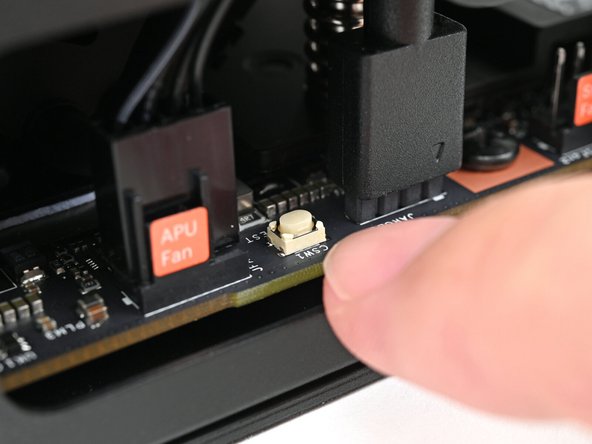 Press the white button labeled &quot;CMOS RESET&quot; next to the APU Fan connector and hold for 10 seconds.