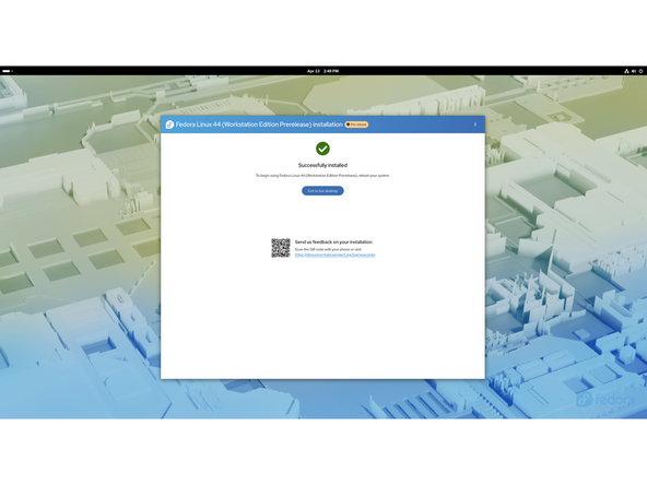 If there is an OS already installed on the target drive, you'll need to follow the guided steps in the installer to resize partitions or delete the existing partitions.  This is out of scope of this guide, but Fedora has very detailed documentation: https://docs.fedoraproject.org/en-US/qui...