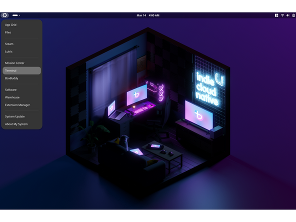 Want to check the BIOS version? Go to and click upper left corner where you see the Framework gear launcher, click Terminal. Type in ujust bios-info, click the enter key.