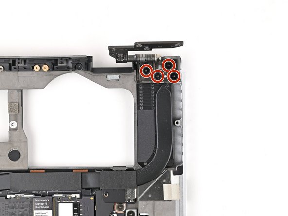 Use the black screws labeled "M2.5 2.0mm fastener with a 4.5mm diameter 0.5mm thick T5 head" to secure the hinges to the bottom cover.