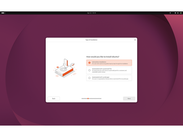 Type of installation:  Select "Interactive installation" for the guided step-by-step setup. Click Next.