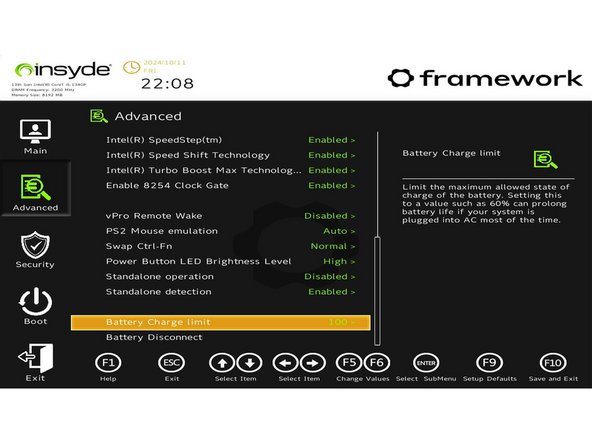 Navigate to the &quot;Advanced&quot; tab on the left and go down to the option that says &quot;Battery Charge Limit&quot;.