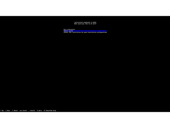 Enter the "Timezone" to select the timezone for displayed time on the system. "Automatic time sync (NTP)" can be skipped as it is already enabled by default. Select "Install," confirm "Yes," then "Reboot system" when done. Select "Reboot system" when the install is completed.