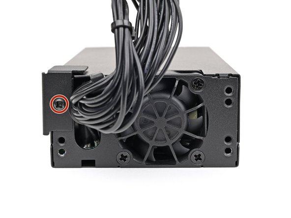 The screws labeled "4.0 mm fastener with a 5.5 mm diameter 2.0 mm thick" secure the power supply.