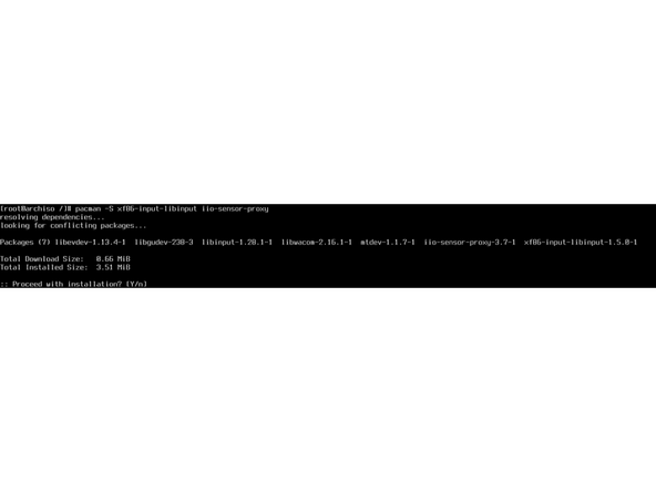 To install drivers related to input devices, run the command: pacman -S xf86-input-libinput iio-sensor-proxy