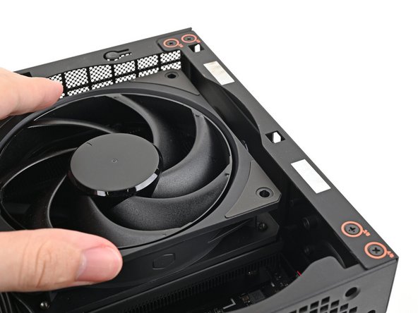 If you're installing an RGB fan, make sure the &quot;male&quot; end of the RGB cable is covered and set aside in the corner of the chassis.