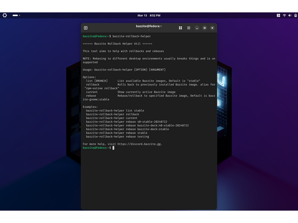 Bazzite is atomic and by its nature, is resilient. However, should something not work as expected due to a suspected regression - you can roll back your installation to a previous state. This is an automatic feature provided by Bazzite.