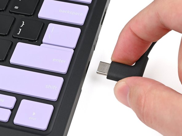 Unplug all cables and fully shut down your laptop from the OS.