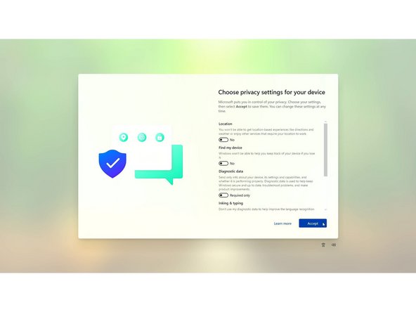 Create a pin if prompted.  If you logged into a Microsoft account that has a previous OneDrive backup, you'll be presented an option to restore from it.  Otherwise, you can set up as a new device.