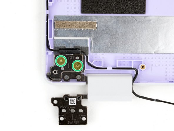 Use the gold screws labeled "M2 2.0mm fastener with a 6.0mm diameter 0.5mm thick T5 head" to secure the hinges to the Top Cover.