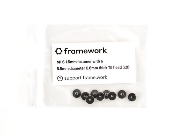 Use the grey screw labeled "M1.6 1.5mm fastener with a 5.5mm diameter 0.6mm thick T5 head" to secure the Power Button.