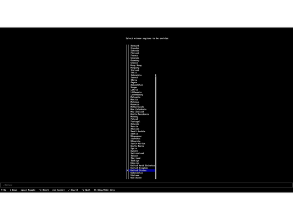 Choose "Select regions" and use the arrow keys to select the nearest geographic region to get the best performance for system updates.
