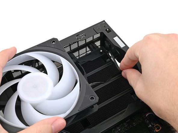 If you're installing an RGB fan, make sure the &quot;male&quot; end of the RGB cable is covered and set aside in the corner of the chassis.