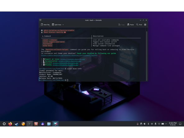 Making sure you are on the latest firmware. Framework firmware updates can be manually checked for by running the commands fwupdmgr refresh --force and fwupdmgr get-updates. They can then be installed with fwupdmgr update.